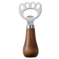Ouvre-boîte et ouvre-bouteille manuel en acier inoxydable avec poignée en bois, design ours, en métal