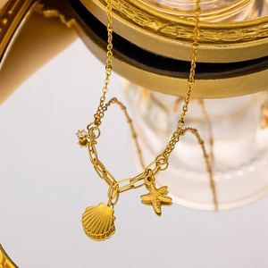 Collar y Pulsera con Colgante de Estrella de Mar y Concha, Chapado en Oro de 18K, Resistente al Agua y al Deslustre, Juego de Joyería Fina de Acero Inoxidable - Product Image 2