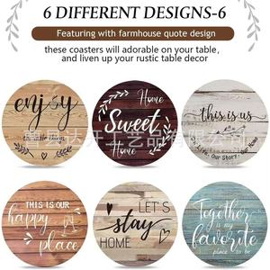 Vintage Wooden Coaster Set 6 Pieces Round Farmhouse Design Coffee <b>Table</b> <b>Protector</b> Home Decor - Product Image 4