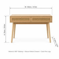 Table console de salon à double tiroir en bois de chêne avec pieds en bois massif