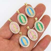 Pendentifs religieux en cuivre plaqué or avec zircon, forme ovale, coquille multicolore, Vierge Marie, pour la fabrication de bijoux