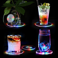 Sous-verres LED transparents étanches en gros pour boissons, tapis lumineux ronds modernes pour la décoration de fêtes, clubs et bars