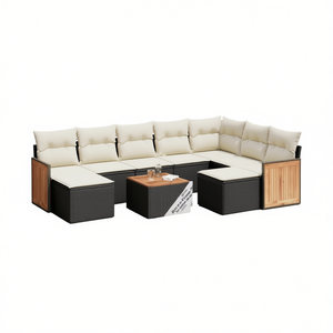 Set Divano da Esterno Nero e Crema in Rattan, Arredamento Moderno per Patio, Posti a Sedere per 7 Persone, Design Contemporaneo - Product Image 1