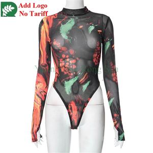 Nuevo vestido de mujer dividido sexy pequeño cuello alto manga larga malla transpirable tie-dye ropa de mujer - Product Image 5