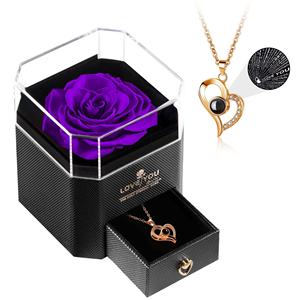 Collar con colgante de rosa roja con <span class=keywords><strong>te</strong></span> amo <span class=keywords><strong>en</strong></span> 100 <span class=keywords><strong>idiomas</strong></span>, regalo de cumpleaños para aniversario, regalos románticos - Product Image 2