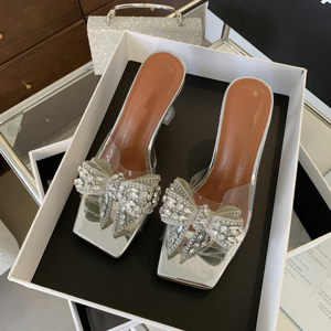 Nouvelles sandales à talon transparent en PVC avec nœud non orné de diamants, chaussures pour femmes 2024 - Product Image 1