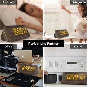 Nuova sveglia con Logo personalizzato Home Decor orologio da tavolo a triangolo digitale in legno con <span class=keywords><strong>Display</strong></span> della temperatura dell'umidità - Product Image 5