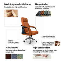 Chaise de bureau pivotante en cuir orange de luxe avec broderie de logo, base en métal chromé, chaise de bureau ergonomique pour cadres