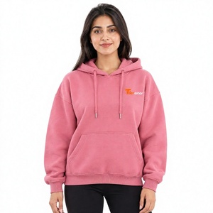 Tiierwear Women's <b>Pink</b> Hoodie Fleece Oversized <b>Sweatshirt</b> With Front Logo Pockets Autumn Wear - Product Image 1