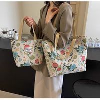 Pochette de voyage portable en toile matelassée avec logo personnalisé, imprimé floral, grande pochette cosmétique en coton à double motif floral