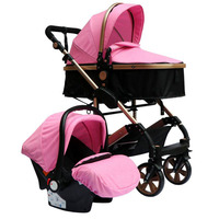Poussette Bébé Multifonctionnelle 3 en 1 de Luxe, Portable et Pliable, Paysage 4 Roues, pour Nouveau-né