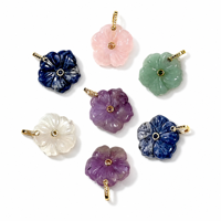 Pendentif Fleur en Pierre Naturelle Sculptée, Breloque Florale avec Anneau Doré, Améthyste, Quartz Rose, Aventurine pour Fabrication de Colliers et Bijoux DIY