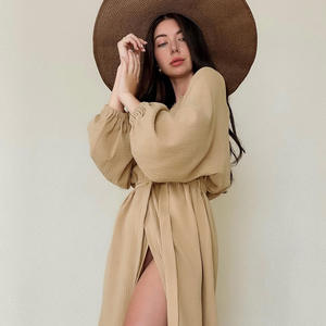 SMOOTH <span class=keywords><strong>Camicia</strong></span> <span class=keywords><strong>da</strong></span> <span class=keywords><strong>Notte</strong></span>/Abito Lungo/Accappatoio <span class=keywords><strong>da</strong></span> Hotel in Puro <span class=keywords><strong>Cotone</strong></span> per Donna, Comodo, Delicato sulla Pelle, Sottile, Design per Loungewear Autunnale - Product Image 2