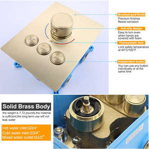 2025 più venduto oro spazzolato supporto termostatico a parete bagno pioggia LED rubinetti sistema doccia set Combo con valvola a bottone - Product Image 6