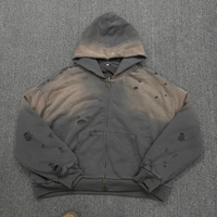 Sweat-shirt à capuche personnalisé avec fermeture éclair, doublure en tissu gaufré, impression DTG, lavage à l'acide, coupe oversize pour homme