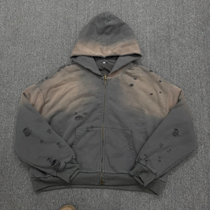 Custom <strong>Zip</strong> <strong>up</strong> <strong>Hoodie</strong> Waffle Fabric Lining DTG Print Sweatshirt Acid Wash Oversized <strong>Hoodie</strong> for <strong>Men</strong> - Product Image 1