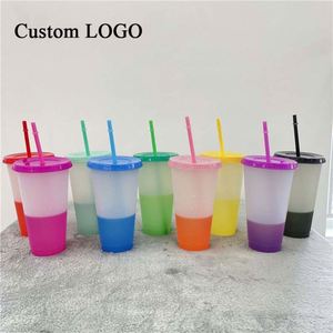 Vaso Ecológico de 24oz Estilo Nórdico que Cambia de Color con Pajita, Tapa de PP de Una Sola Capa Termosensible, Impresión Serigráfica Promocional - Product Image 5