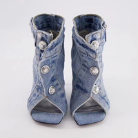 Botas Dama Design personnalisé Cheville Talons Hauts Sexy Femmes Peep Toe Denim Bottes