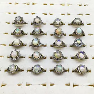 Wholesale Natural Crystal Rings high quality Silver Fire OPalite Colorful Flash Rings jewelry for Woman and Gifts
