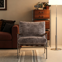 Fauteuil d'appoint Fika, fauteuil simple pour salon, structure en bois massif et acier inoxydable, fauteuil de détente rembourré en chenille