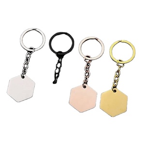 Personnalisation sur mesure, gravure au laser, impression de logo, porte-clés en acier inoxydable, matériau hexagonal vierge, porte-clés en métal - Product Image 1