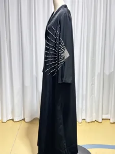 Classic Abaya 2024 Eid Advanced Black Exquisite Beaded Special Design Abaya Girl Muslim Summer Long Dress + Coat Arabic Abaya