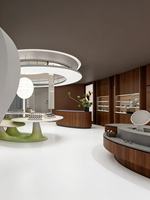 Conception moderne de magasin d'optique sur mesure avec mobilier complet pour l'exposition de lunettes, finitions en bois écologiques, équipements complets pour la vente au détail