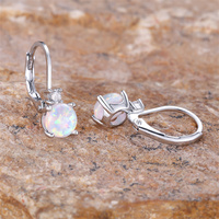 Luxe cristal petite pierre ronde boucle d'oreille blanc opale de feu boucles d'oreilles pour les femmes classique couleur argent mariage fiançailles bijoux