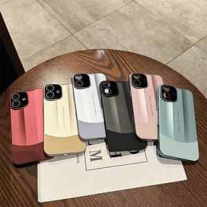 Colore opaco blocco per <span class=keywords><strong>iPhone</strong></span> 16 custodia per telefono <span class=keywords><strong>iPhone</strong></span> <span class=keywords><strong>11</strong></span> 12 13 14 15 16 desert <span class=keywords><strong>gold</strong></span> splicing in pelle texture custodia rigida - Product Image 4