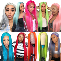Bundles de cheveux raides brésiliens rose violet bule violet Ombre couleur Remy cheveux humains tissage Bundles Extensions avec fermeture