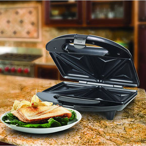 Hoja decorativa <span class=keywords><strong>grande</strong></span> S/S <span class=keywords><strong>para</strong></span> desayuno, <span class=keywords><strong>tostadora</strong></span> de gofres eléctrica, 2 rebanadas, antiadherente, mango táctil fresco, sandwichera con placa fija - Product Image 4