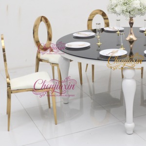 Mesa y Sillas de Acero Inoxidable de Lujo para Bodas y Eventos, con Cubierta de Vidrio <span class=keywords><strong>Redonda</strong></span> <span class=keywords><strong>Blanca</strong></span> - Product Image 5