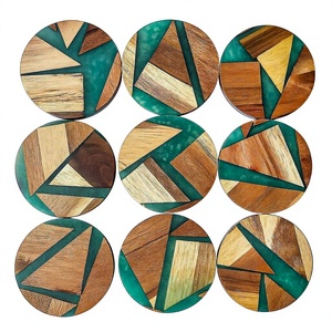 Natural Acacia Wood Epoxy Resin Coaster Set Eco-Friendly Handmade Beverage Coasters for Coffee Cups & Glasses - Product Image 1