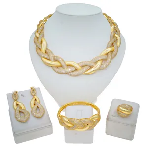 Yulaili 18K Goldplatte amerikanischer Diamant Gold-Mix silberne Farbe Halskette Ring Ohrring kein Verblassen 5A Zirkonschmuck-Set für Hochzeit