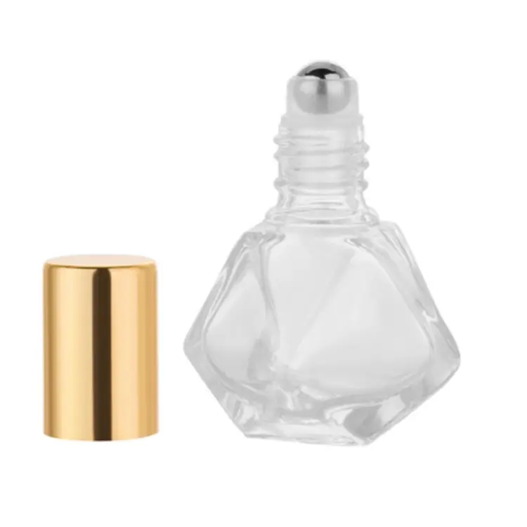 Botella de cristal con forma de diamante, aceite esencial de Perfume, botella con bola de acero, 8ML