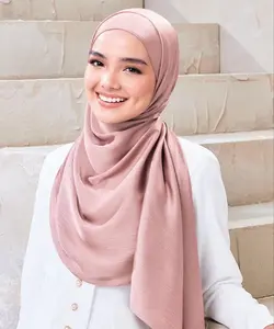 花式褶皱蒙纳织纹绸缎丝绸头巾适合马来西亚女性Tudung hijab