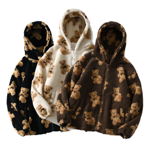 YiXin – Nouveaux sweats à capuche oversize pour femme, chauds et épais, avec imprimés de dessins animés, fermeture éclair, décontractés, mignons et adorables, en polyester peigné teint uni - Product Image 1