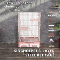 Cage à chat en acier inoxydable à 3 niveaux avec plateaux en plastique, maison d'intérieur respirante pour animaux de compagnie avec porte coulissante