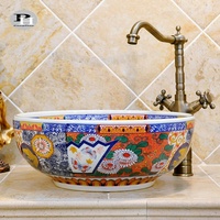 Lavabo de salle de bain en céramique populaire lavabo rond en or de luxe moderne ensemble pour comptoir de lavage de visage