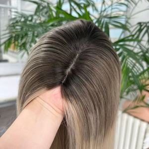 Tay gắn 7x9 European Trinh Nữ tóc Clip-in Topper cho Ombre ASH BLONDE Silk cơ sở đóng cửa toppee cho phụ nữ - Product Image 1