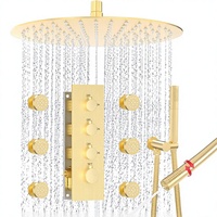 HOMEDEC Système de douche de plafond 16 pouces avec effet pluie, vanne de dérivation 3 voies, jets corporels à 2 fonctions, finition or brossé