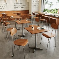 Groothandel Goede Prijs Houten Metalen Restaurantmeubilair Tafel Stoel Sets Commerciële Cafe Koffiehuis Fastfood Kantine Stoel Tafel