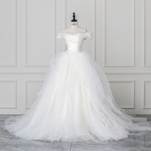 Jancember RL320 Elegante cuello barco Puffy vestidos de novia para mujer - Product Image 1