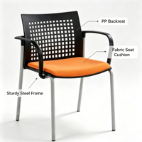 Chaise de conférence ergonomique moderne rembourrée en tissu, siège de réunion avec dossier solide et base en métal pour bureaux et salles de réunion scolaires