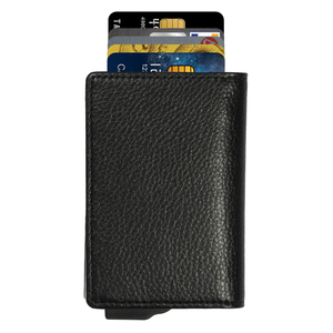 CardHoda Aluminum Card Holder Short <b>Wallet</b> Genuine Leather <b>RFID</b> <b>Blocking</b> Fold Closure Minimalist Style Unisex - Product Image 4