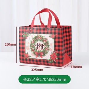 Han Ya Checkered <b>Christmas</b> Nonwoven <b>Gift</b> <b>Bag</b> 325x170x250mm Joy Print Packaging <b>Bag</b> - Product Image 1