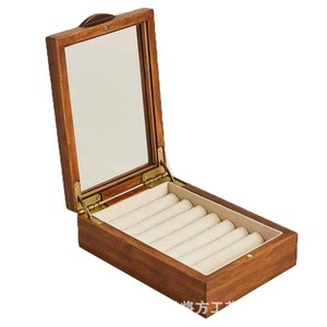 Solid Wood Jewelry Box With <b>Mirror</b> Flip Top Ring <b>Storage</b> Organizer For Earrings And Watches Small High End Exquisite Design - Product Image 1