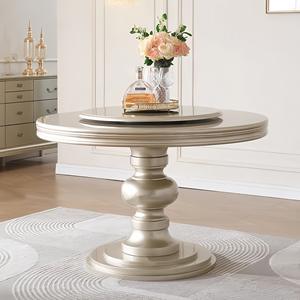 Table à manger ronde en bois massif de style américain, luxe léger, moderne et minimaliste, avec plateau tournant, ensemble de salle à manger commercial durable - Product Image 1