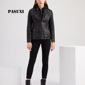 Veste zippée coupe-vent en similicuir pour <span class=keywords><strong>femme</strong></span> PASUXI, capuche amovible, respirante, surdimensionnée, streetwear printemps automne, ensemble deux pièces - Product Image 1
