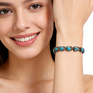 צמיד אופנתי מגנטי משובץ טורקיז טבעי בעיצוב פרפר, מתכוונן, יוניסקס, טרנדי - Product Image 3